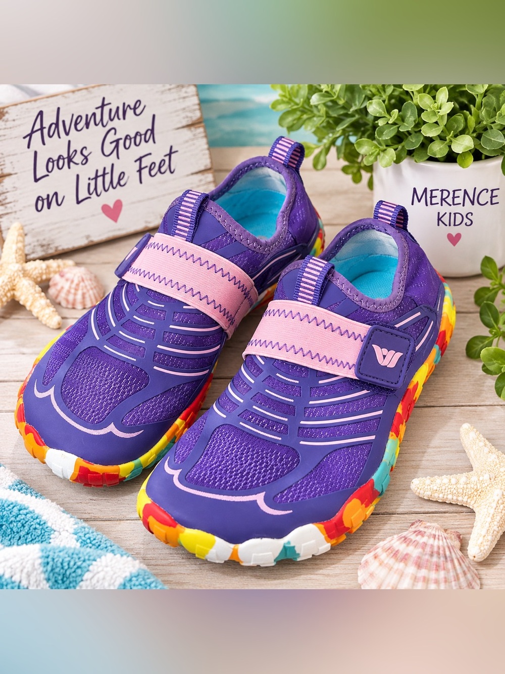 Merence Kids Barefoot Water Shoes – Purple/Pink/Aqua – EU 36 / US 6
